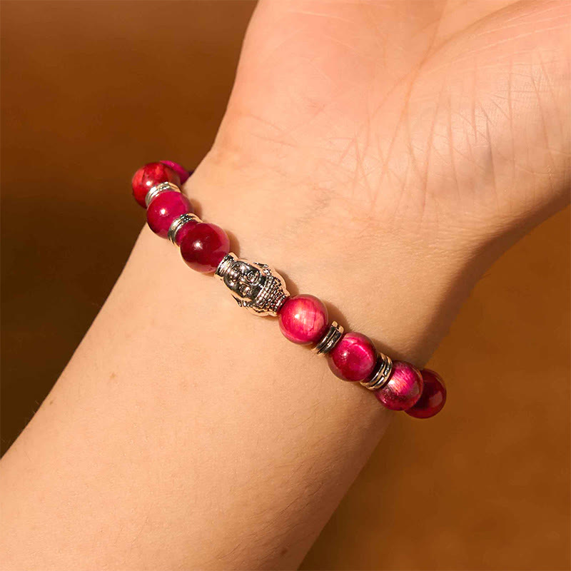 Product 1028: Blue Green Red Tiger Eye Buddha Bracelet