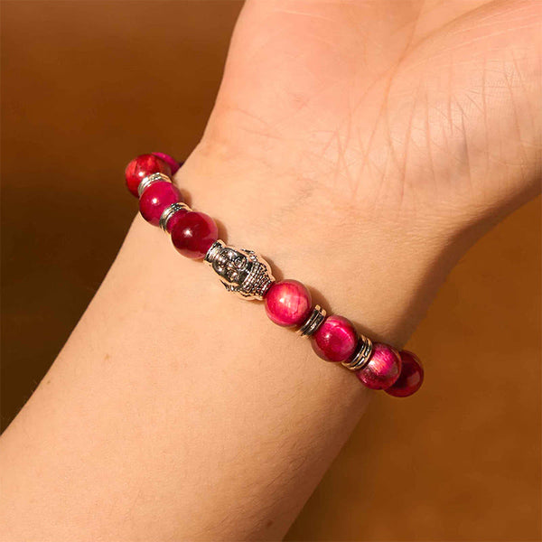 Product 1028: Blue Green Red Tiger Eye Buddha Bracelet