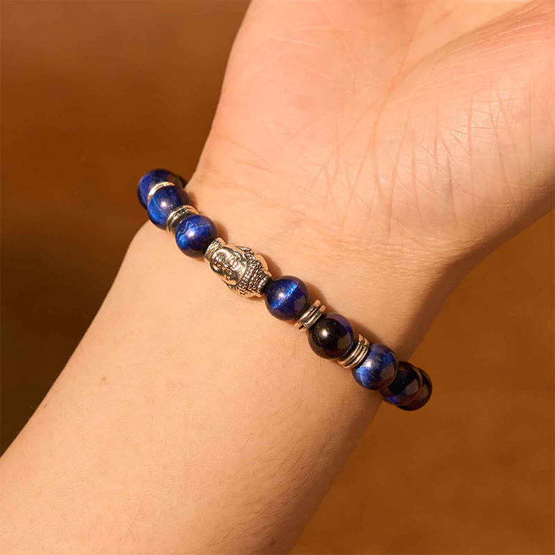Product 1028: Blue Green Red Tiger Eye Buddha Bracelet