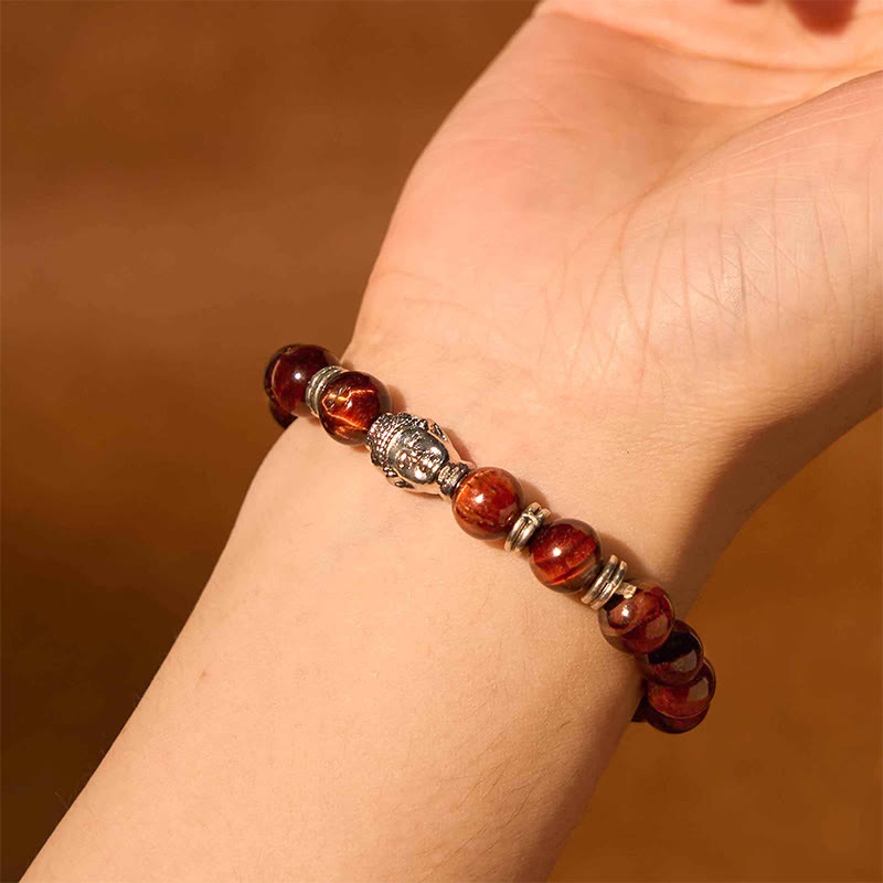 Product 1028: Blue Green Red Tiger Eye Buddha Bracelet
