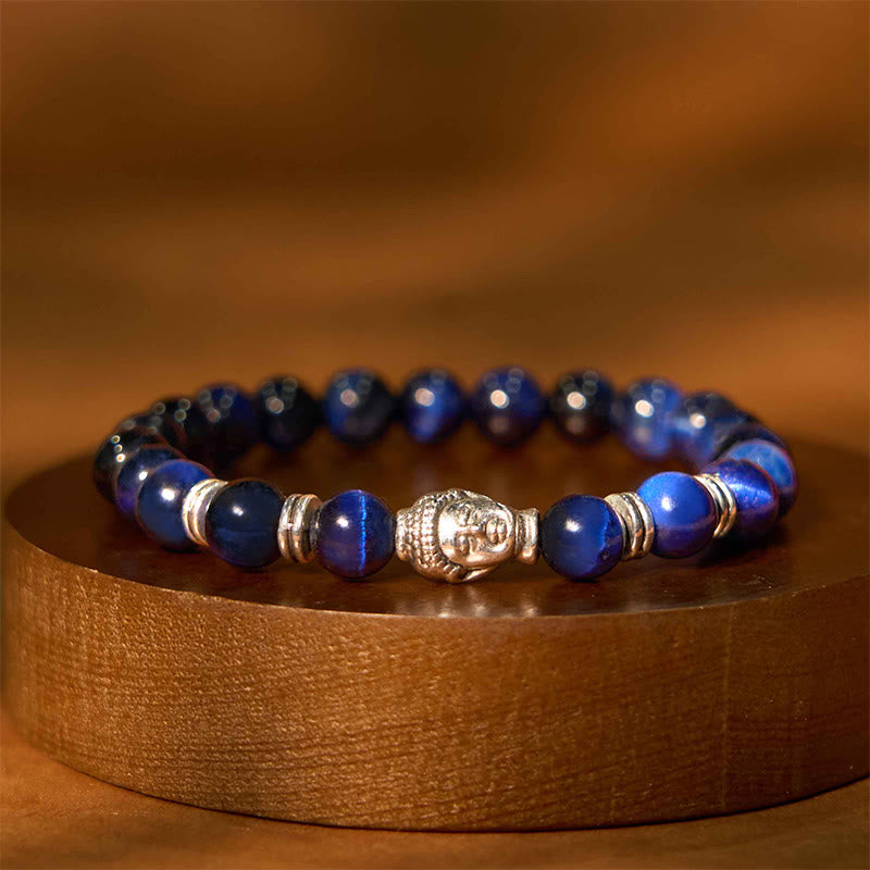 Product 1028: Blue Green Red Tiger Eye Buddha Bracelet
