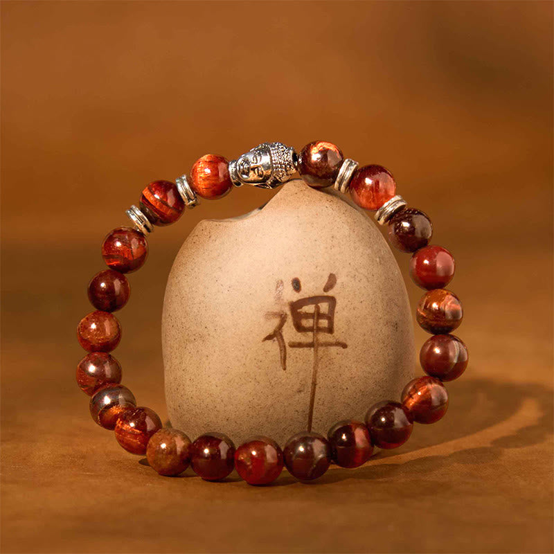 Product 1028: Blue Green Red Tiger Eye Buddha Bracelet