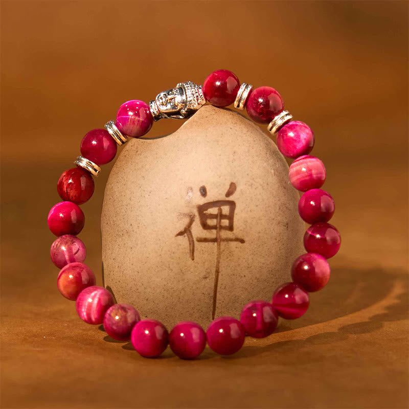 Product 1028: Blue Green Red Tiger Eye Buddha Bracelet