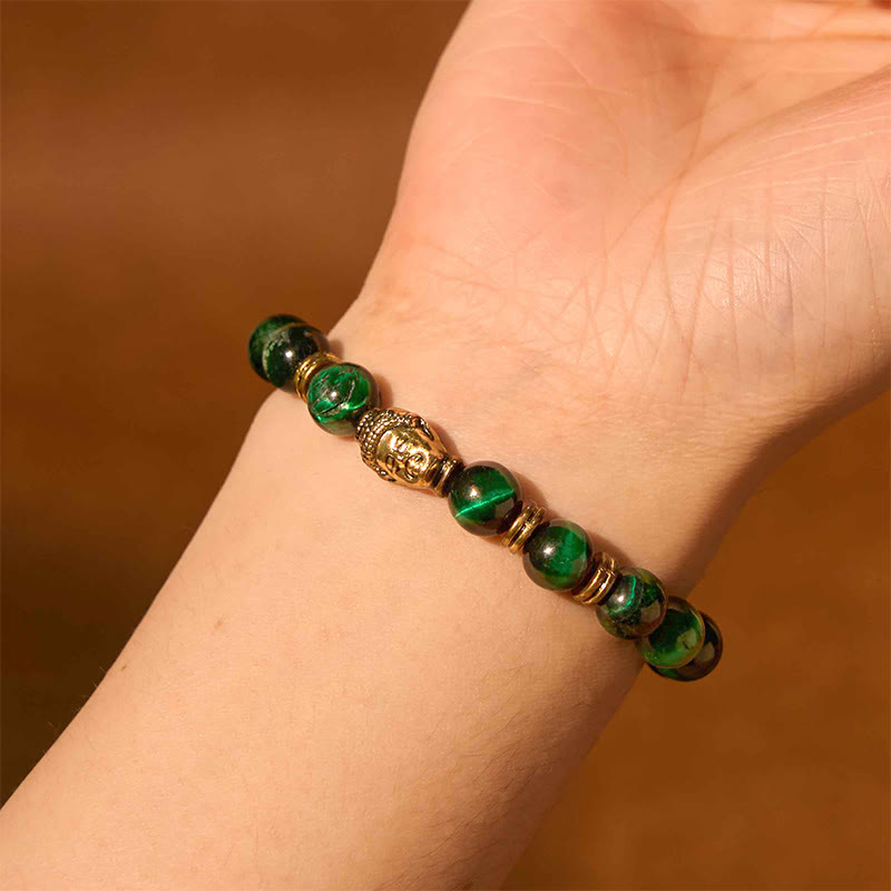 Blue Green Red Tiger Eye Buddha Bracelet – Water immersion test, color enhancement when wet, vibrant