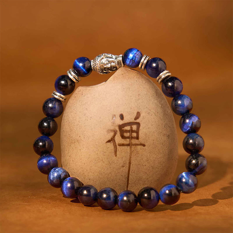 Product 1028: Blue Green Red Tiger Eye Buddha Bracelet