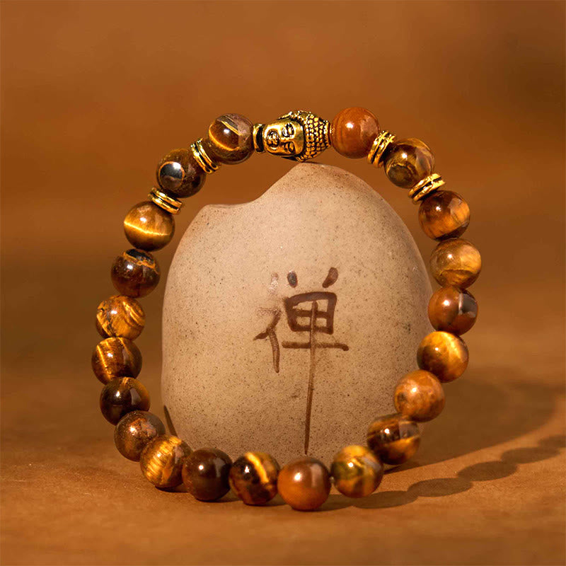 Product 1028: Blue Green Red Tiger Eye Buddha Bracelet