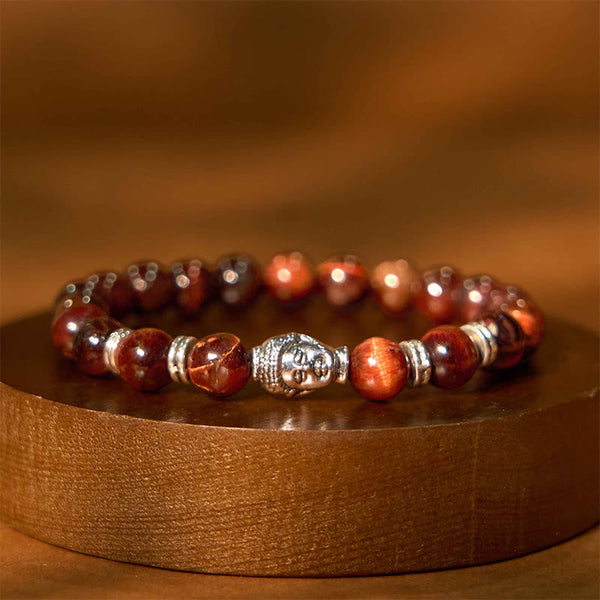 Product 1028: Blue Green Red Tiger Eye Buddha Bracelet
