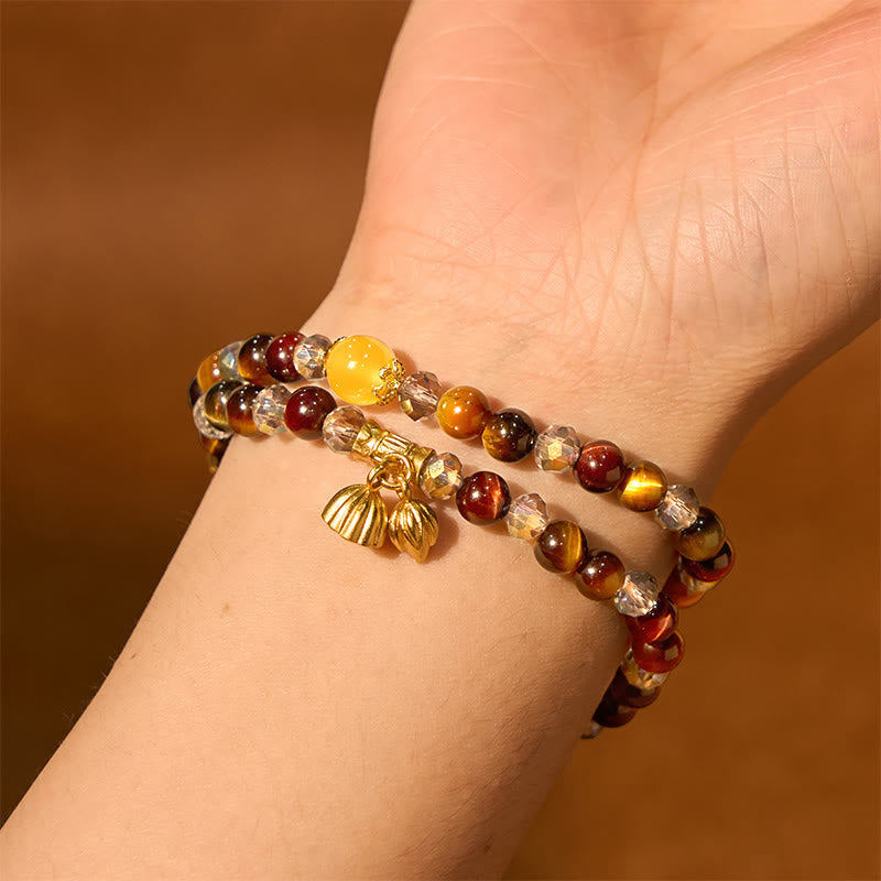 Colorful Tiger Eye Lotus Multi-Circle Bracelet - double strands of tiger eye on wrist, Balance