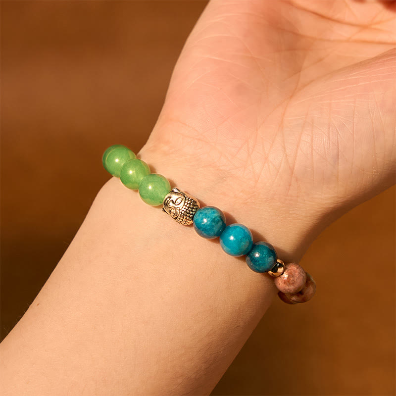 Multi-Gemstone Buddha Bracelet – healing properties card, crystal meanings guide