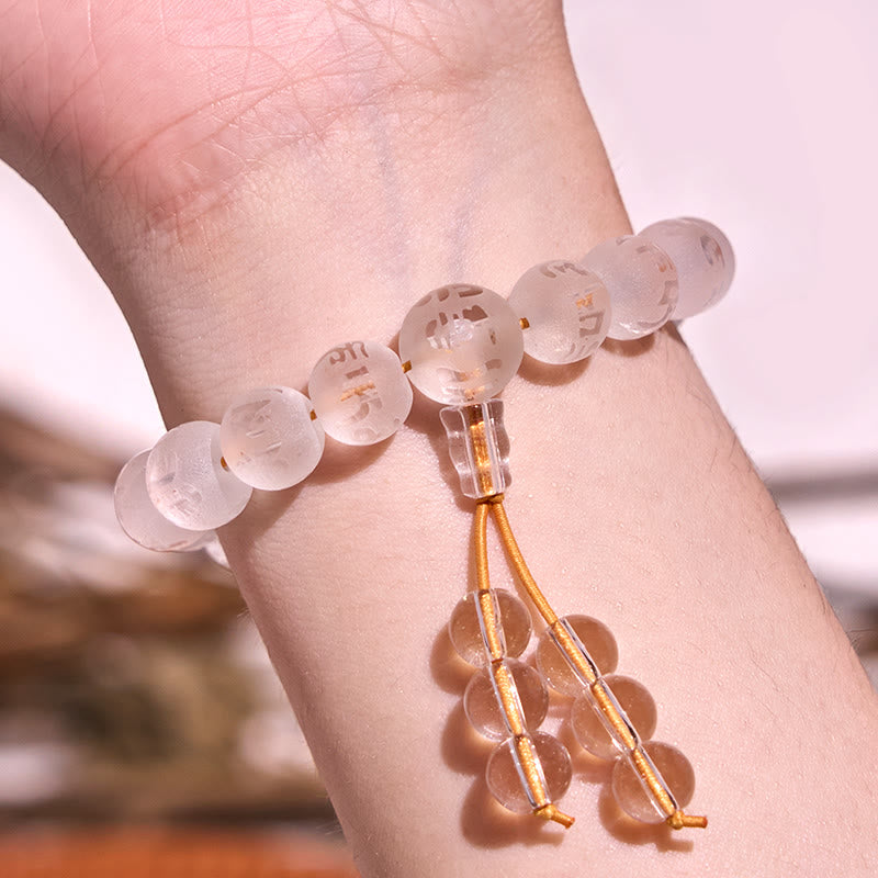 Bracelet Om Mani Padme Hum en Cristal blanc et Onyx noir