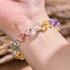 PiXiu White Crystal Bracelet – Wrist shot showing crystal PiXiu and gold spacer beads, healing bracelet