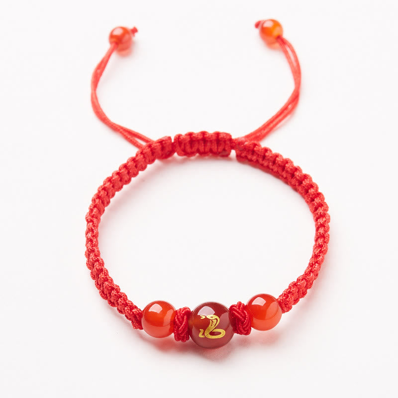 Red Agate Zodiac Red String Bracelet – top-down carnelian beads snake zodiac gold, Protective
