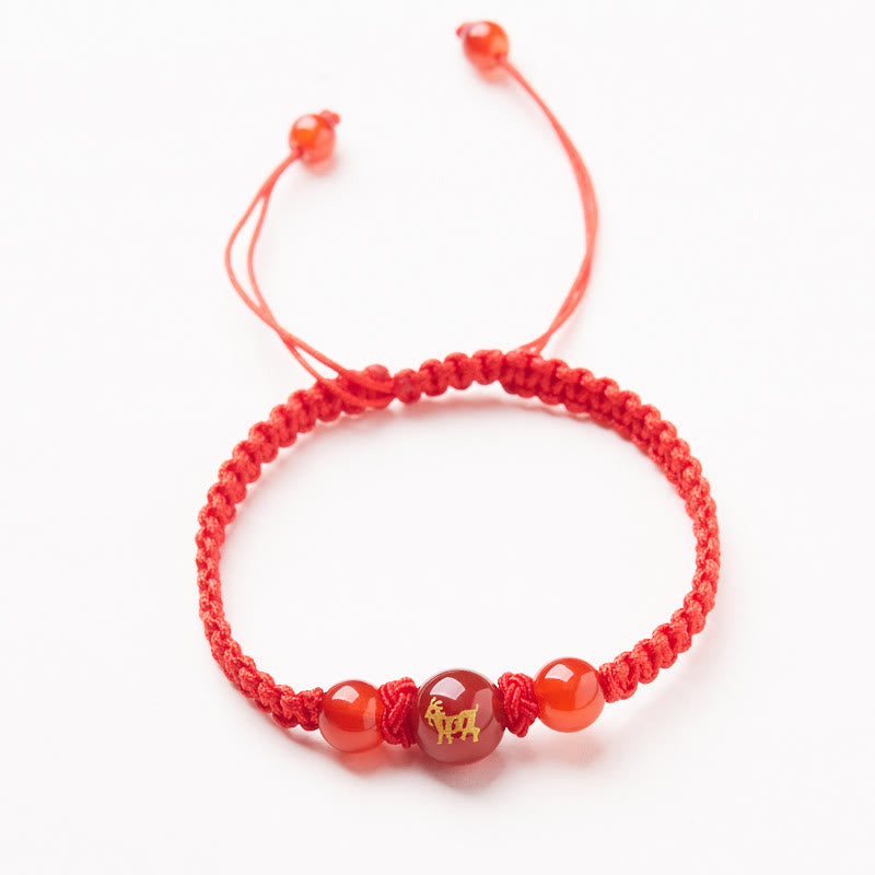 Red Agate Zodiac Red String Bracelet – carnelian beads gold dog zodiac charm, Loyal