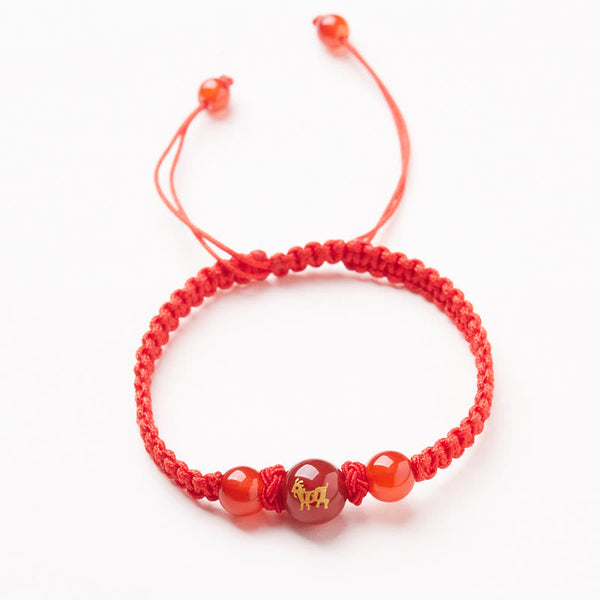 Red Agate Zodiac Red String Bracelet – carnelian beads gold dog zodiac charm, Loyal