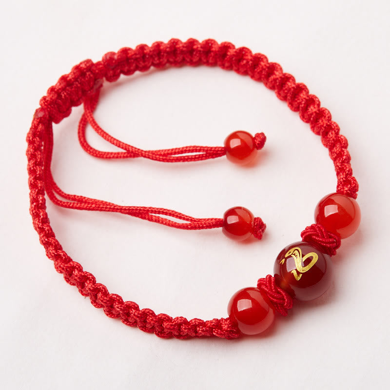 Red Agate Zodiac Red String Bracelet – overhead macrame knot snake symbol beads, Lucky