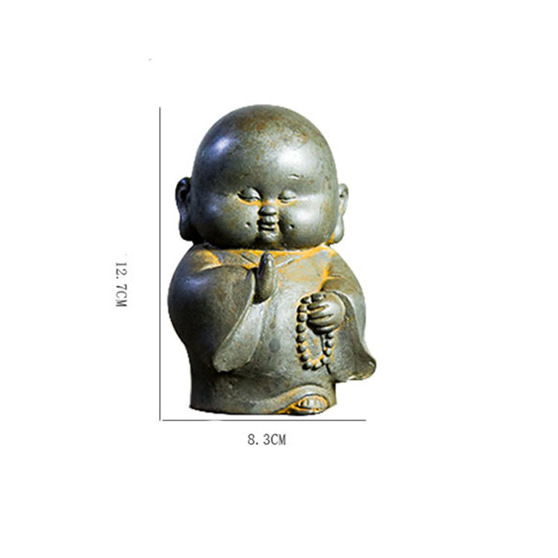Little Monk Iron Powder Resin Statue – collection of four poses together, complete monk set display