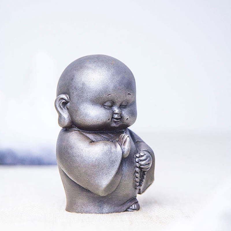 Little Monk Iron Powder Resin Statue – gift card with peace wisdom quote, meaningful present