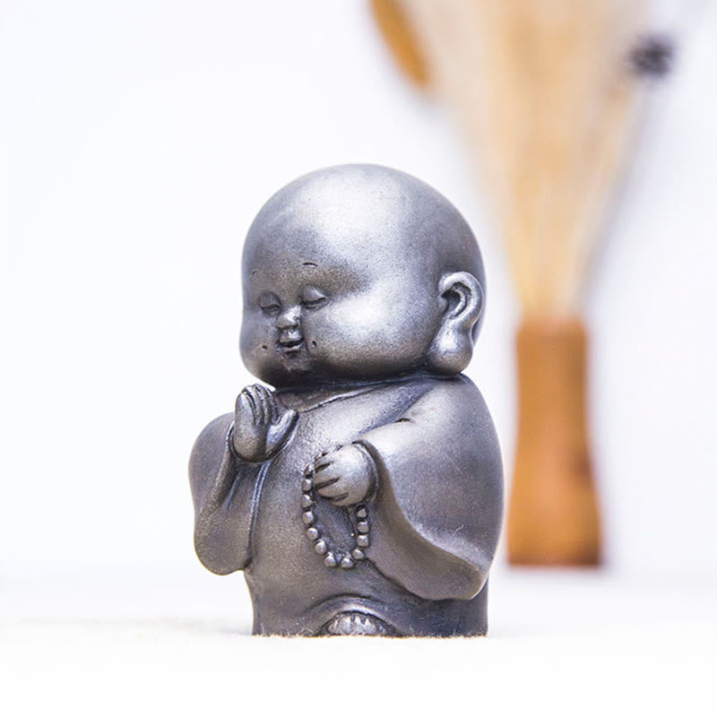 Little Monk Iron Powder Resin Statue – on car dashboard, travel protection blessing companion