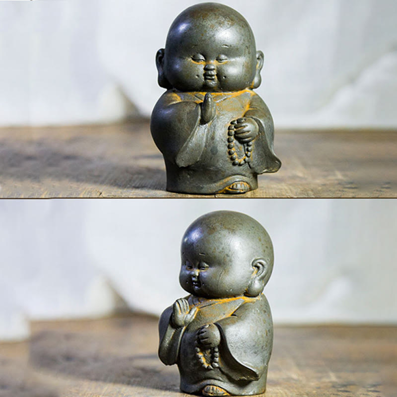 Little Monk Iron Powder Resin Statue – height chart 12cm small size, desk and windowsill friendly