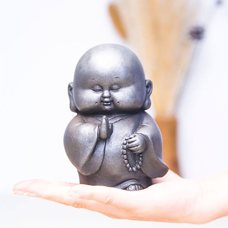 Little Monk Iron Powder Resin Statue – in nursery room shelf, child-friendly peaceful decoration