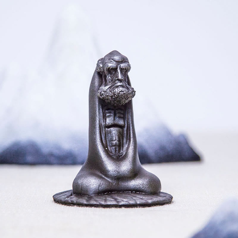 Bodhidharma Iron Powder Resin Statue – cleaning care instruction card, maintain patina finish guide