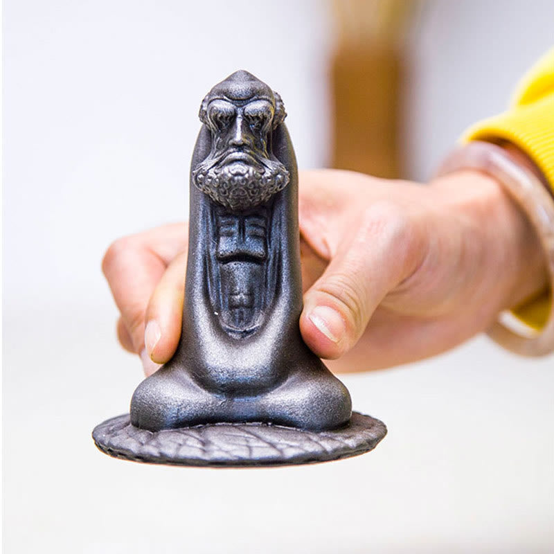 Bodhidharma Iron Powder Resin Statue – bottom maker stamp and material label, authentic handmade