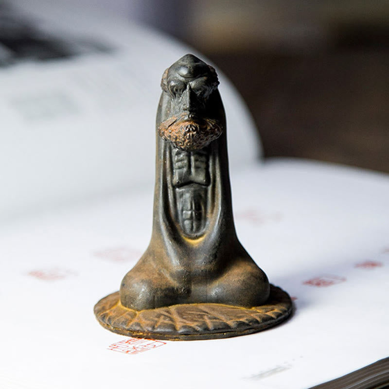 Bodhidharma Iron Powder Resin Statue – back view showing shaved head and robe drape, detailed sculpt