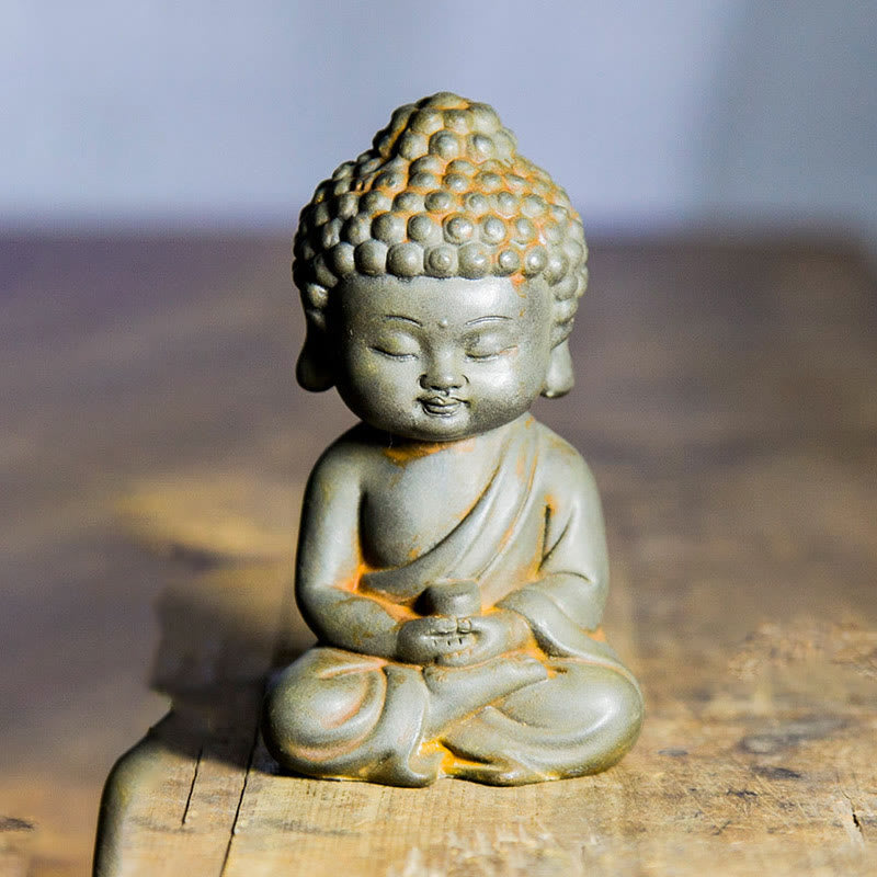 Ksitigarbha Guanyin Tathagata Statue Set – Tathagata ushnisha crown detail, spiral hair curls resin