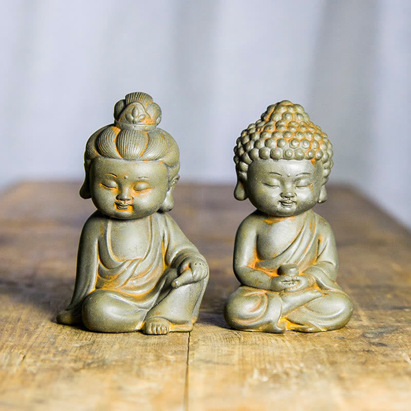 Ksitigarbha Guanyin Tathagata Statue Set – side by side comparison showing three unique personalities