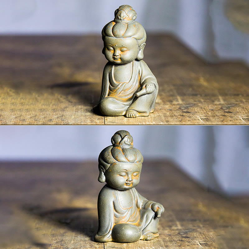 Ksitigarbha Guanyin Tathagata Statue Set – Guanyin face detail, serene expression, hand-painted eyes