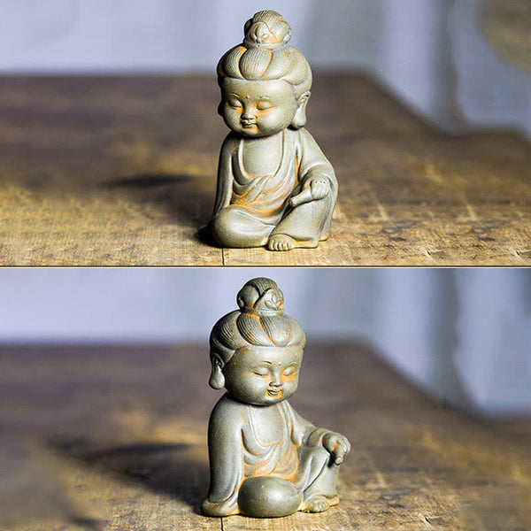 Ksitigarbha Guanyin Tathagata Statue Set – Guanyin face detail, serene expression, hand-painted eyes