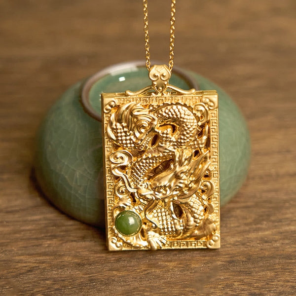 Dragon Hetian Jade Necklace | Strength – coiled dragon plaque on jade-green crackle glaze pot, traditional