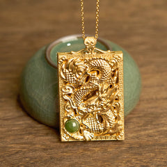 Dragon Hetian Jade Necklace | Strength – coiled dragon plaque on jade-green crackle glaze pot, traditional