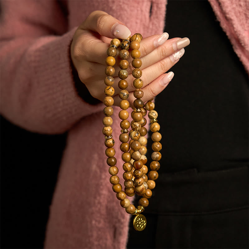Mala Picture Jasper Lotus Bracelet - held in hand, grounded courage, feminine