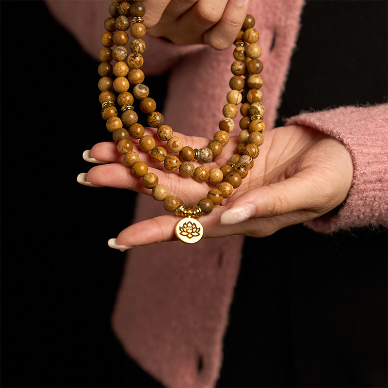 Mala Picture Jasper Lotus Bracelet - wraps cradled by hands, grounding elegant