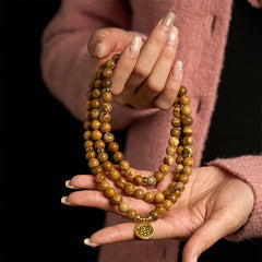 Mala Picture Jasper Lotus Bracelet - three wraps on wrist, warm grounding