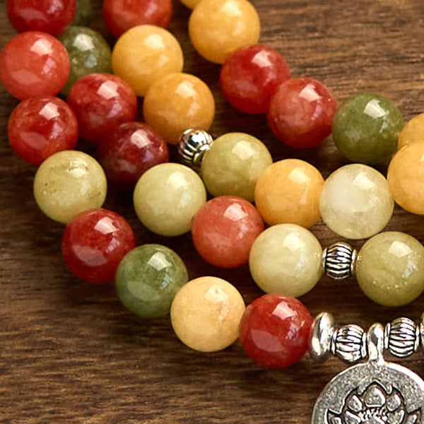 108 Mala Bead Bracelet Topaz Red Jasper Green Jasper, grounding