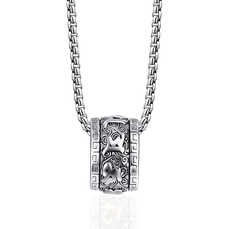 Om Mani Padme Hum Necklace – raised gold characters on silver, titanium pendant