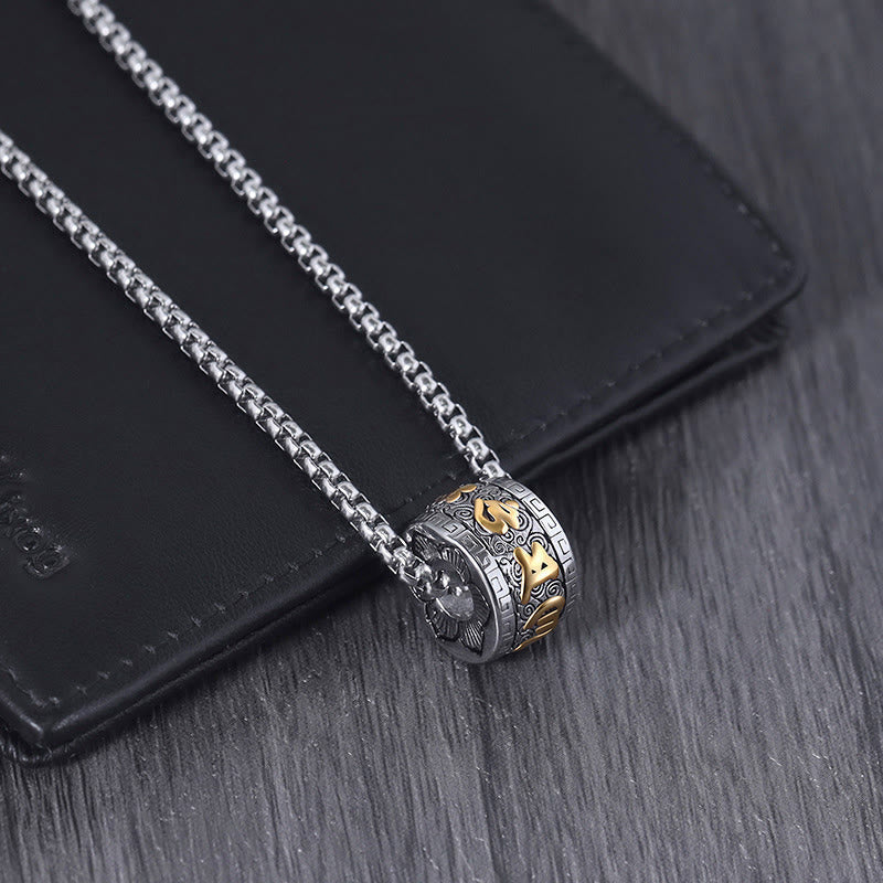 Om Mani Padme Hum Necklace – low-angle shot on leather, men’s titanium necklace Main image