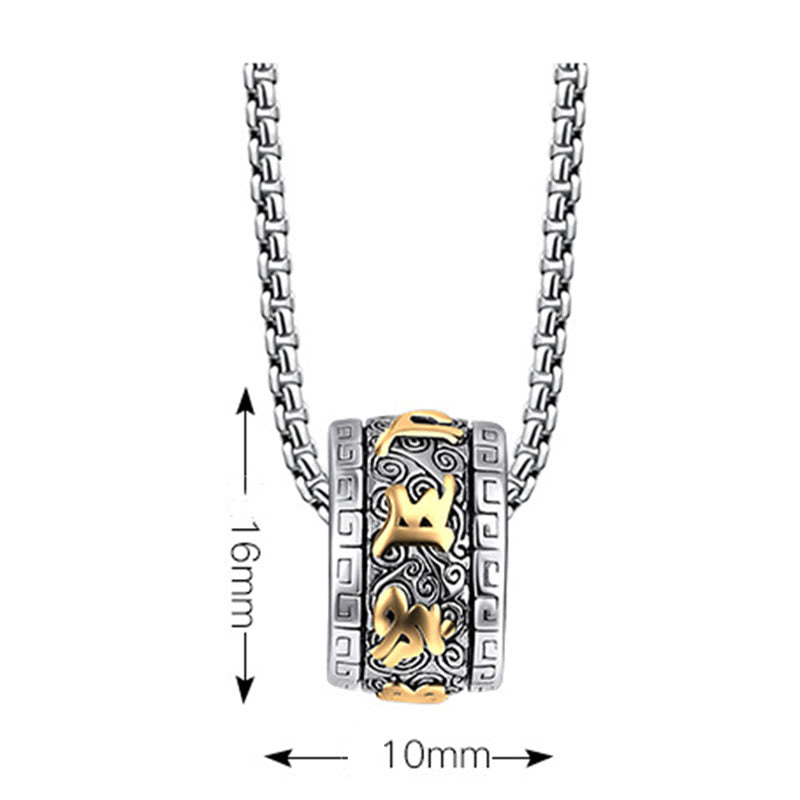 Om Mani Padme Hum Necklace – front view with 16mm dimensions, mantra pendant