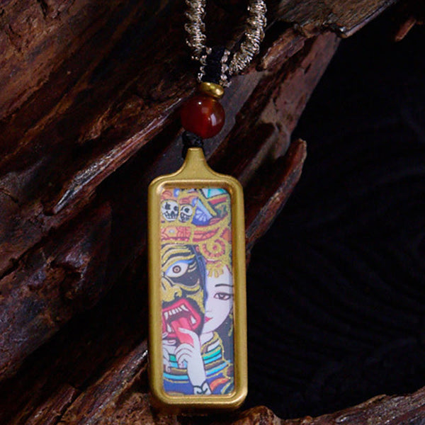 Zakiram Thangka Nine-Tailed Fox Necklace – close-up of titanium steel casing, mirror polish finish