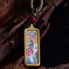 Zakiram Thangka Nine-Tailed Fox Necklace – close-up of titanium steel casing, mirror polish finish