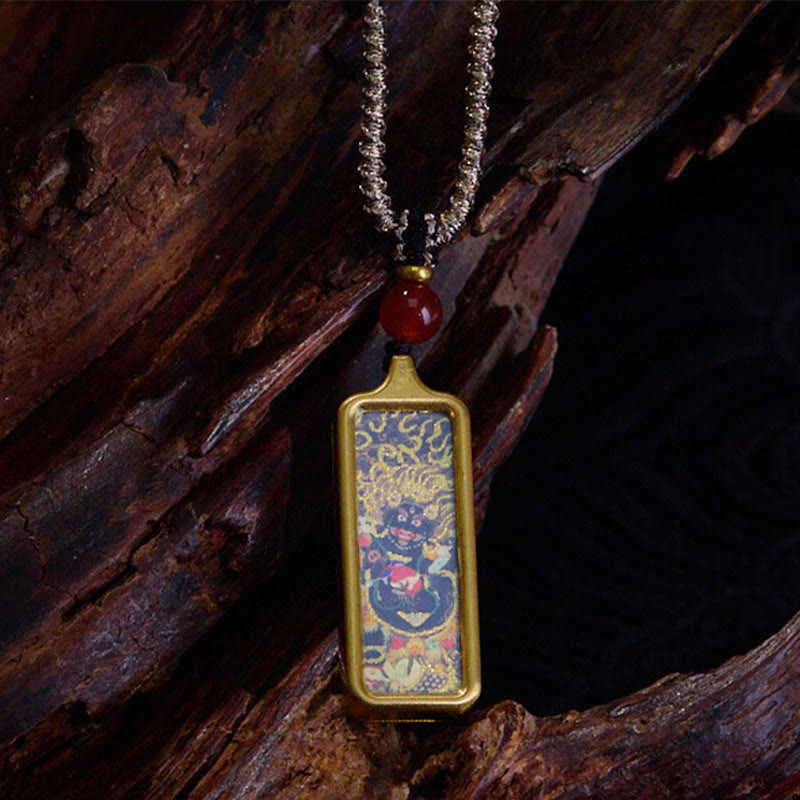 Zakiram Thangka Nine-Tailed Fox Necklace – back engraving of Om Mani Padme Hum mantra, steel shine