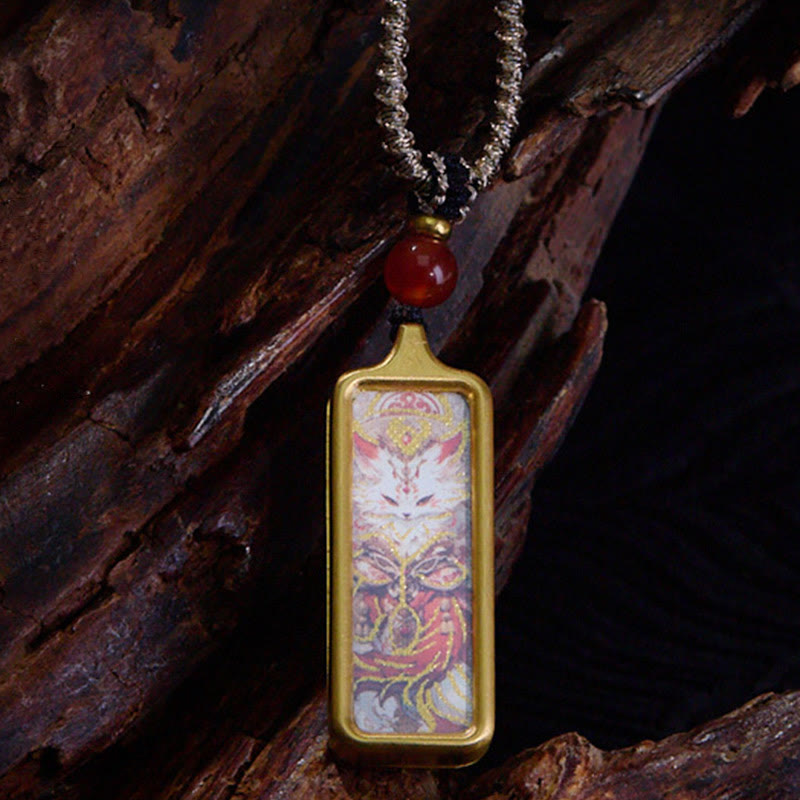 Zakiram Thangka Nine-Tailed Fox Necklace – Zakiram wealth goddess image, golden halo detail, prosperity