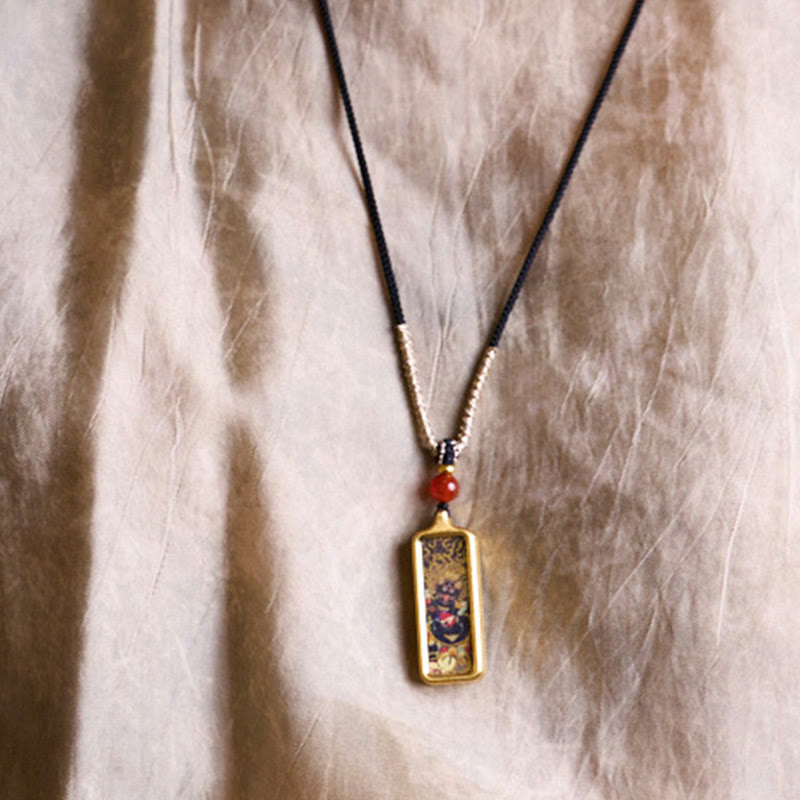 Zakiram Thangka Nine-Tailed Fox Necklace – model wearing at neck, casual everyday spiritual accessory