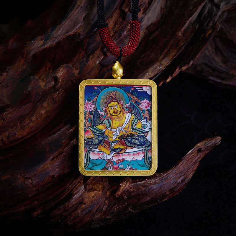Tibetan Zakiram Nine-Tailed Fox Thangka Necklace – displayed on velvet jewelry tray with soft lighting