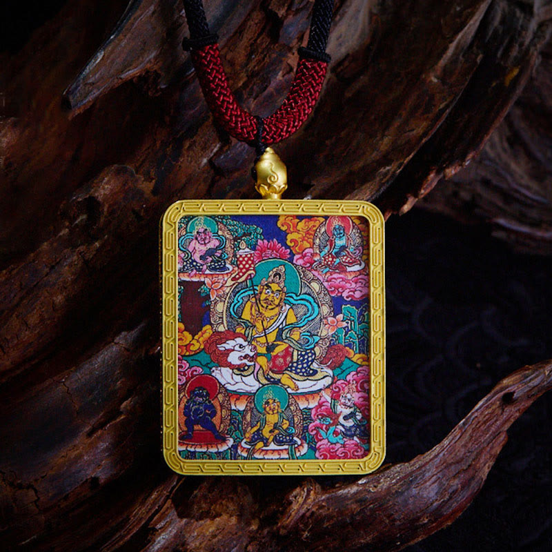 Tibetan Zakiram Nine-Tailed Fox Thangka Necklace – protective pouch included, silk brocade storage bag