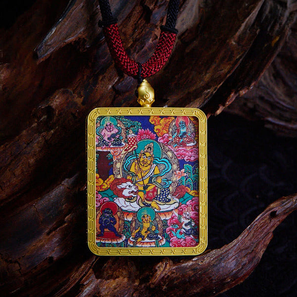 Tibetan Zakiram Nine-Tailed Fox Thangka Necklace – protective pouch included, silk brocade storage bag