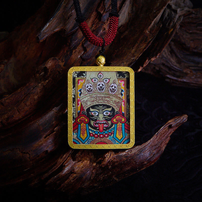 Tibetan Zakiram Nine-Tailed Fox Thangka Necklace – comparison with coin for pendant size reference