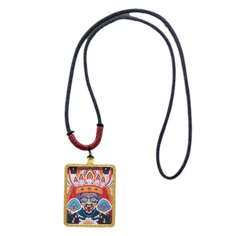 Tibetan Zakiram Nine-Tailed Fox Thangka Necklace – packaged in sacred geometry gift box, blessed item